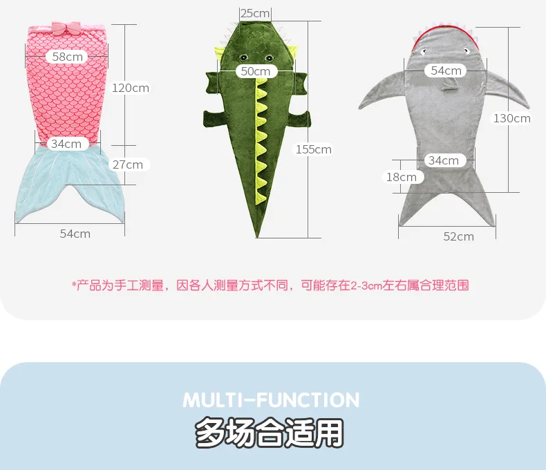 

New Flannel Cartoon Kids Sleeping Bag Shark Wrapped Blanket Leisure Air Condiulated Blanket Baby Kick-proof Mermaid Sleeping Bag
