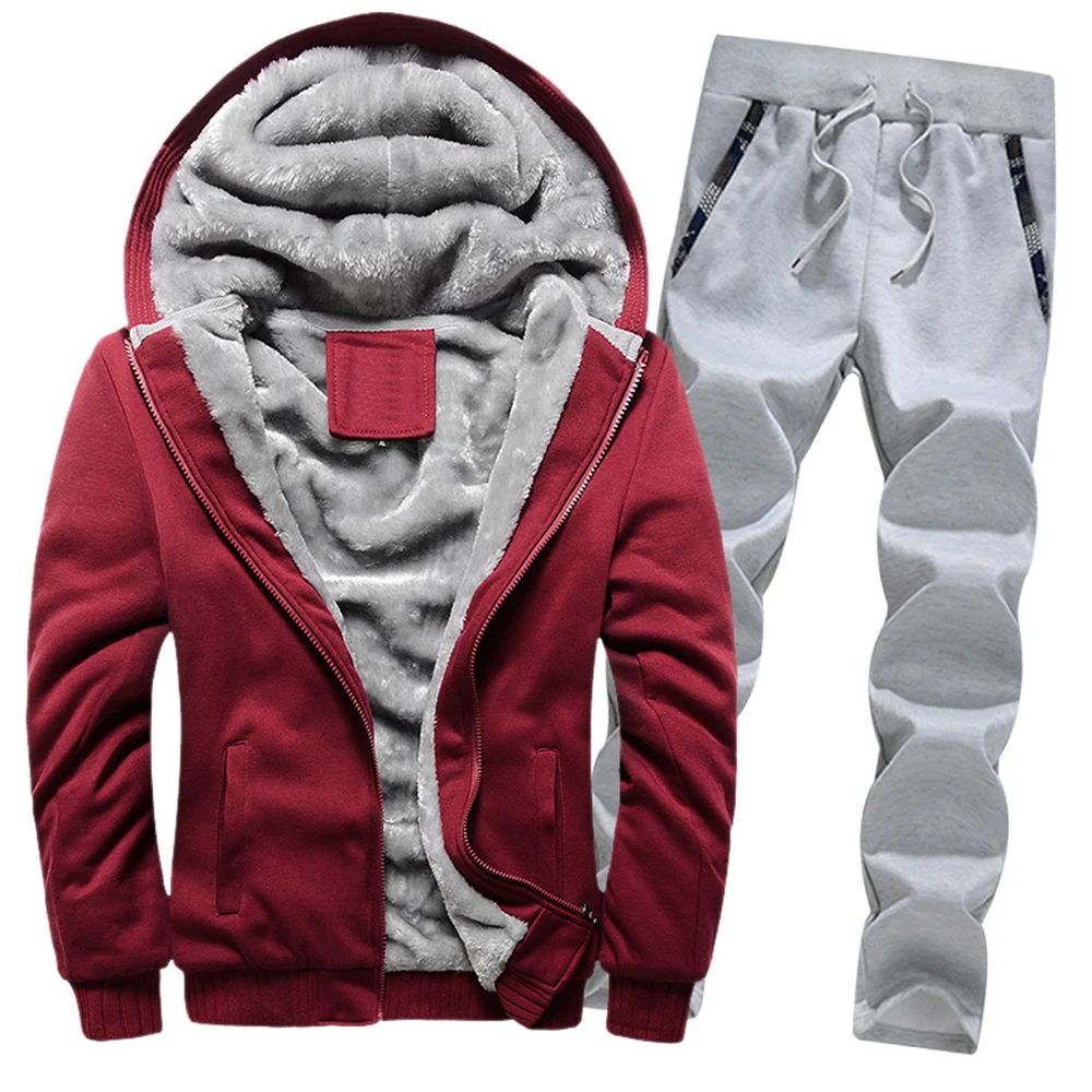 

Winter Men Outfit Set Fleece Hoodies and Pants Set Fashion 2 Piece Set Sportswear Tracksuit Running Suit Jogging Workout Clothes