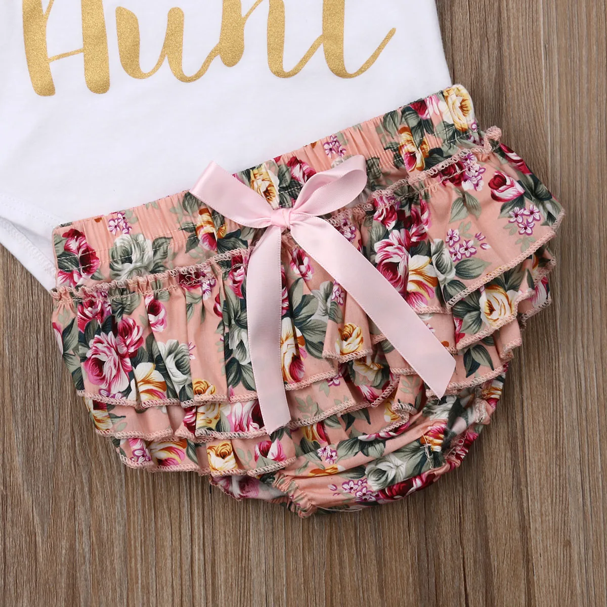 

Newborn Infant Kids Baby Girl Letter Print Short Sleeve Tops Romper Jumpsuit Playsuit Floral Ruffle Shorts Summer Clothes Set