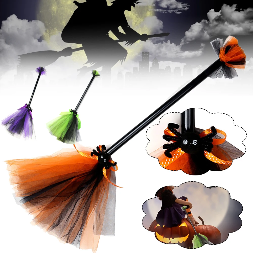 

Halloween Witch Broom Plastic Broomstick Cosplay Themed Party Halloween Props Orange/Green/Purple Broom for Kids