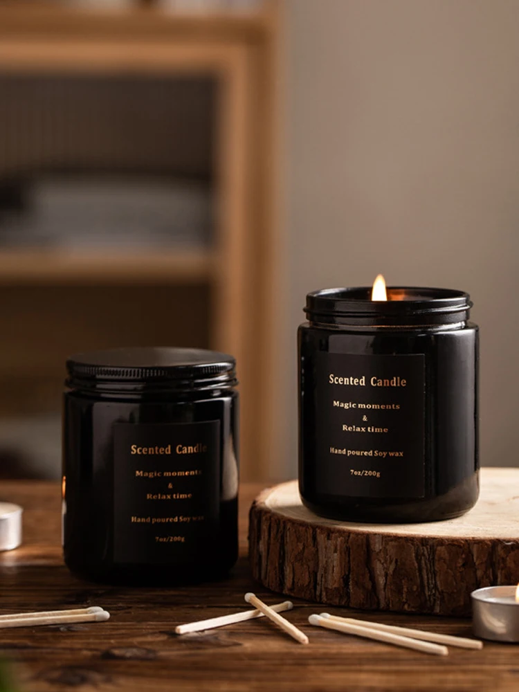 Цилиндрические свечи черное стекло с крышкой подсвечник ароматические из