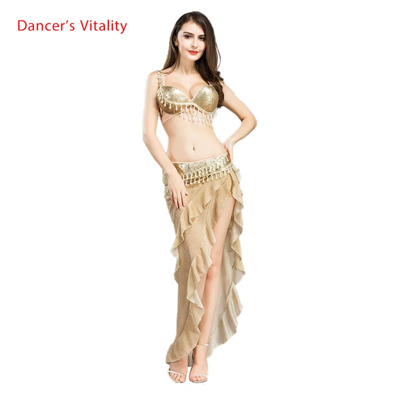 Новый костюм для танца живота Одежда танцев (бюстгальтер + пояс юбка) 3шт. Для
