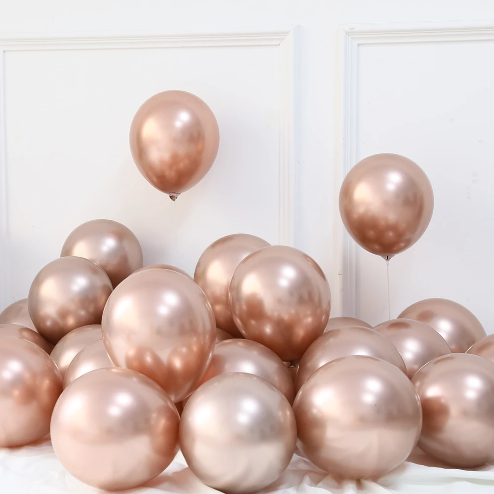20Pcs 5/10/12Inch Rose Gold Champagne Gold Chrome  Balloons Chrome Metal Globos Birthday Party Wedding Decorations Baby Shower