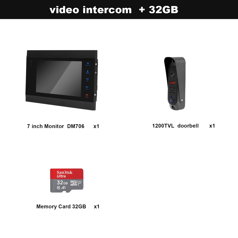 Ysecu проводной видеодомофон с CCTV Камера, 7-дюймовый монитор, дверной звонок, Камера, карта памяти на 32G, видео-домофон для домашной безопастности Системы - Цвет: SET 1