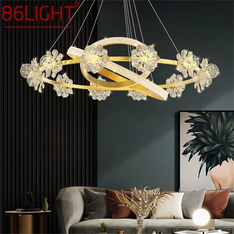 

86LIGHT Gold Luxury Chandeliers Light Modern Crystal LED Brass Pendant Lamp Flower Home Fixture for Living Room