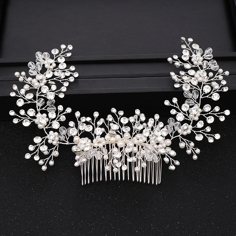 Тиара серебряного цвета с жемчугом и кристаллами свадебные аксессуары для волос