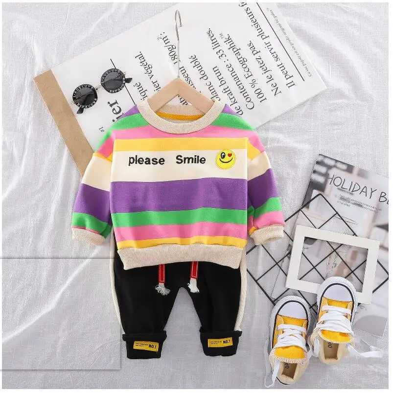 2019 Autumn Winter Baby Infant Clothes Suits Toddler Boys Girls Clothing Sets Plush Striped Coat Pants Kids Child Costume Suit | Детская