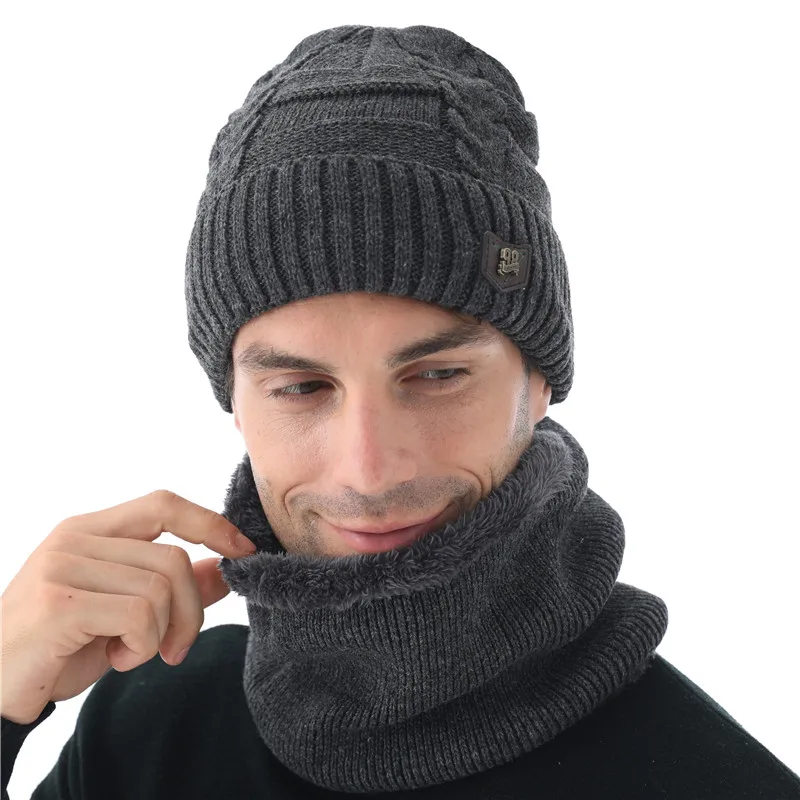 hat scarf set gray Xthree зимняя шапка для мужчин вязаные шапочки шерстяные вязаные шапки шарф с подкладкой мужские шапочки зимние шапочки - Цвет: hat scarf set gray