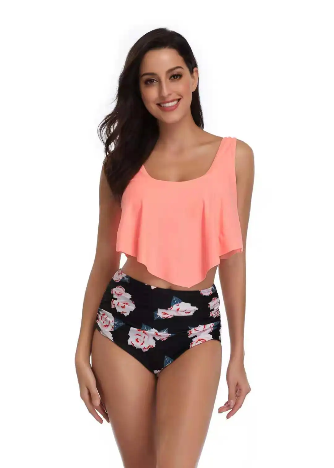 

Sexy Bikini Women Push Up Padded Swimsuit Ruffle Vintage Bandeau Floral Bathing Suit Bikini Set Plus Size high waisted bikini
