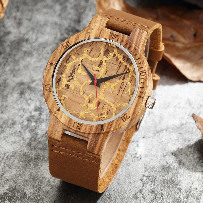 

Premium Cork Wood Marble Design Wristwatch Mens Women Soft Material Leather Strap Decorate Watches Wrist Quartz Watch Men Ladie