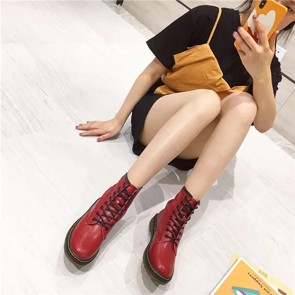 Bootee/ женские ботинки на низком каблуке; женские ботильоны; роскошные дизайнерские ботинки с круглым носком; женские короткие ботинки со шнуровкой в стиле рок - Цвет: 3