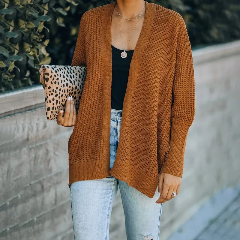 

SHUJIN Batwing Sleeve BOHO Knitted Cardigan Solid Holiday Oversized 2021 Autumn Coat Twist Loose Vintage Long Cardigans Women