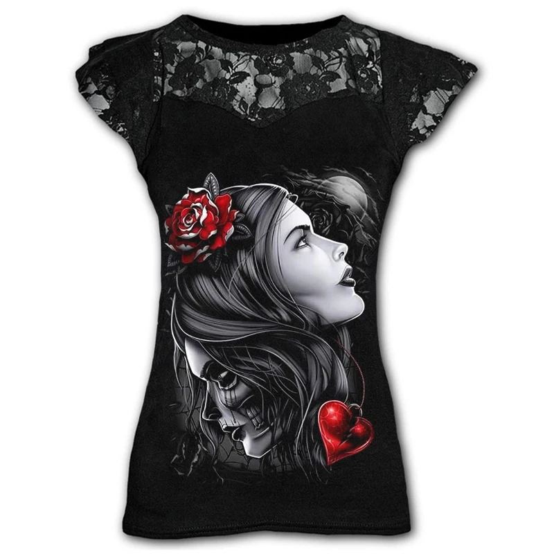 Женская футболка с коротким рукавом винтажная Кружевная большого размера Y2K в