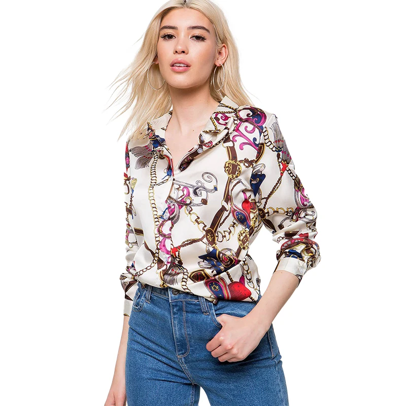 

2020 New Year Wear Women's Shirt Blouse with Print Long Sleeve Office Fashion Sexy Tops Vintage Female Clothing White Shirts