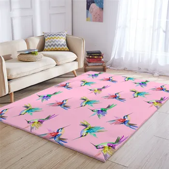 BlessLiving Hummingbird Large Carpets for Bedroom Watercolor Bird Play Floor Mat Pink Living Room Area Rug Colorful Center Rug 2