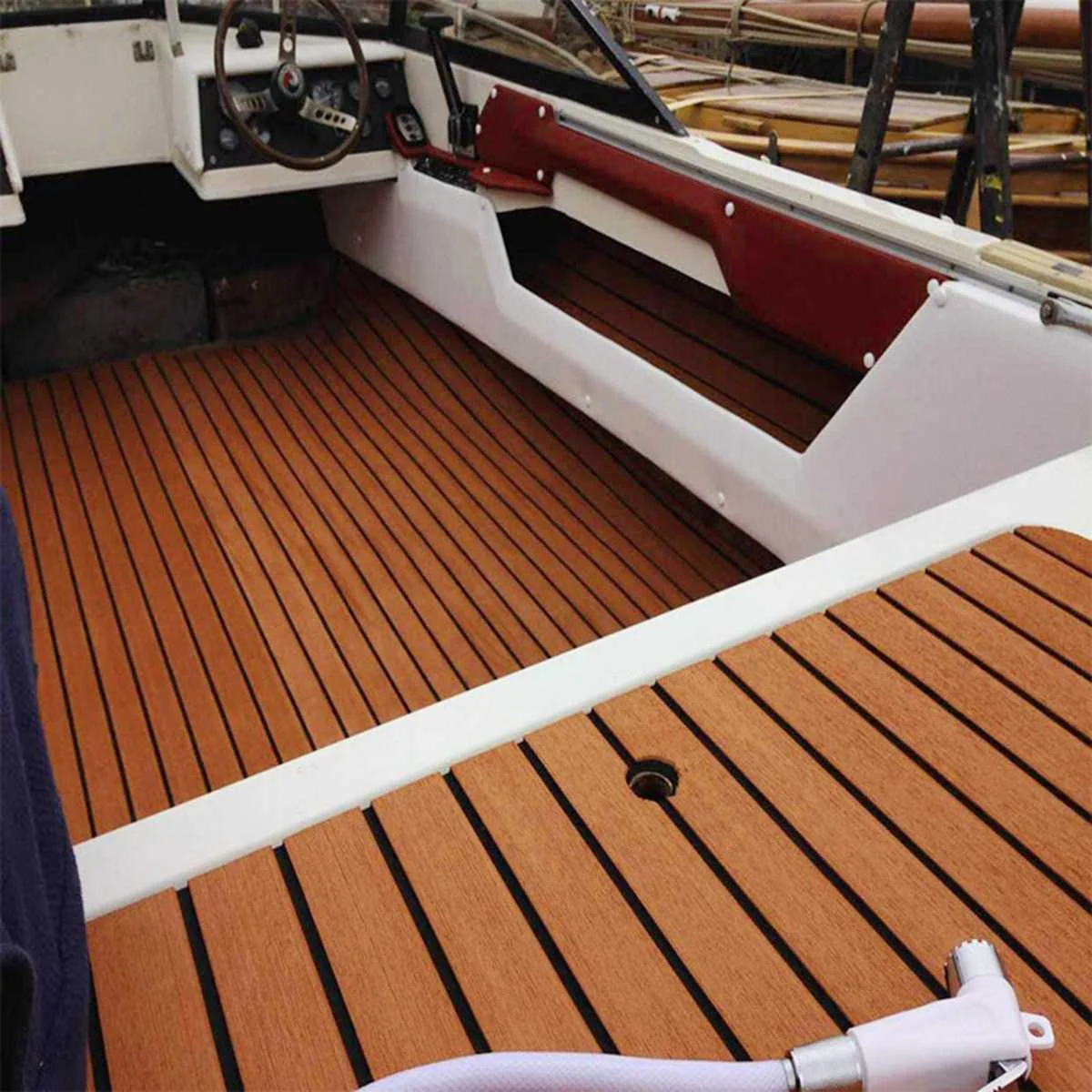 

5MM Self Adhesive Yacht Flooring Self-Adhesive EVA Foam Teak Brown With Black Line Faux Teak Boat Decking Sheet 240*90cm
