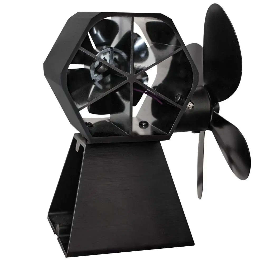 

Black Fireplace 4 Blade Heat Powered Stove Fan komin Log Wood Burner Eco Friendly Quiet Fan Home Efficient Heat Distribution