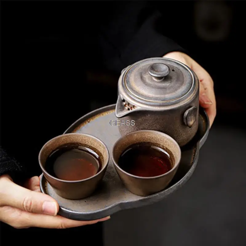 

Японский ретро чайный сервиз, простой однотарелка и две чашки, портативный чайный сервиз, маленький семейный чайный сервиз, быстрое зеркальное китайское чайное устройство
