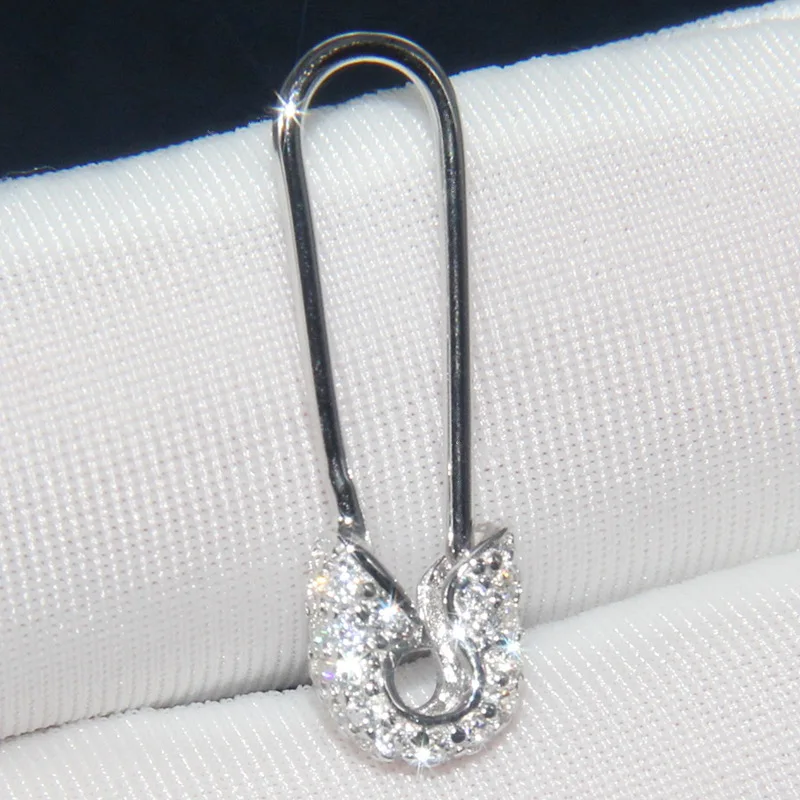 Baoyocn 1 шт. Мода 925 Стерлинговое Серебро моно безопасная булавка серьги паве белый