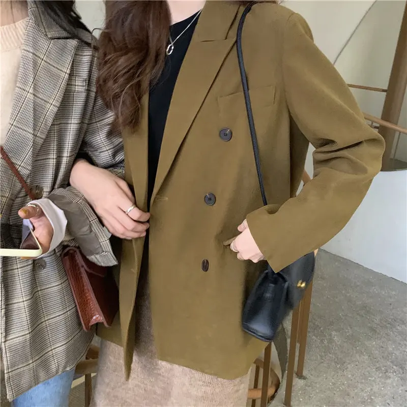 Женское офисное пальто HziriP винтажное двубортное свободного покроя Элегантные
