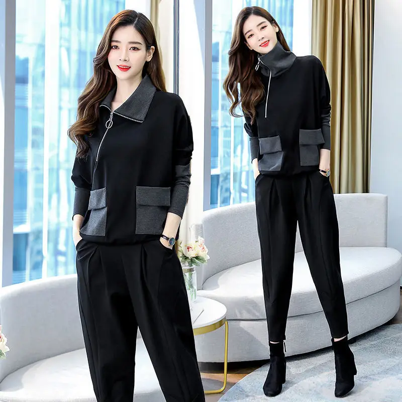 

2021 Women's Spring Autumn Fashion Casual New Loose Large Size Nine-point Pants Suits Two-piece Suit Tracksuit Women M-4XL Y779
