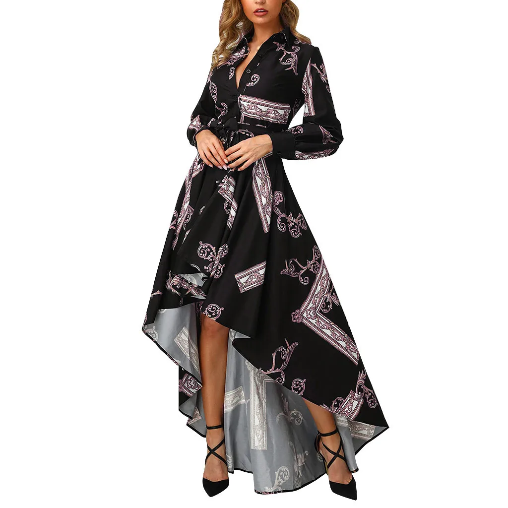 Осенне зимнее женское платье рубашка SAGACE с длинным рукавом и боковым подолом