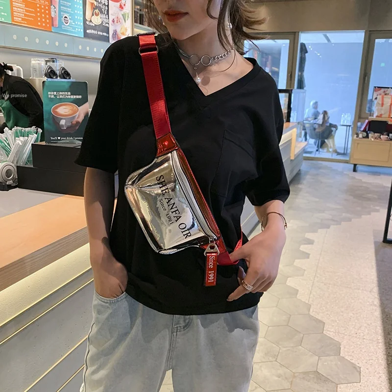 

Trendy one shoulder all over the cross-body bag laser laser bag women's 2020 spring new teen waist bag sports chest bag
