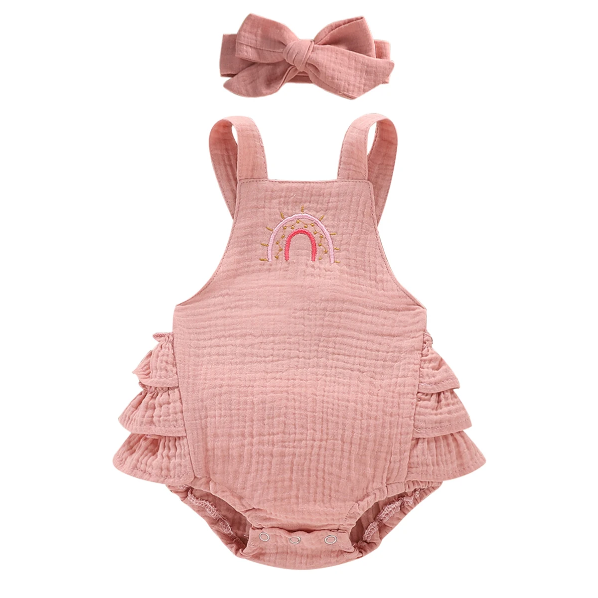 0-24M Newborn baby Girls Boys Rainbow Ruffles Romper Sleeveless Backless Bodysuit +Headband Clothing For Summer | Мать и ребенок