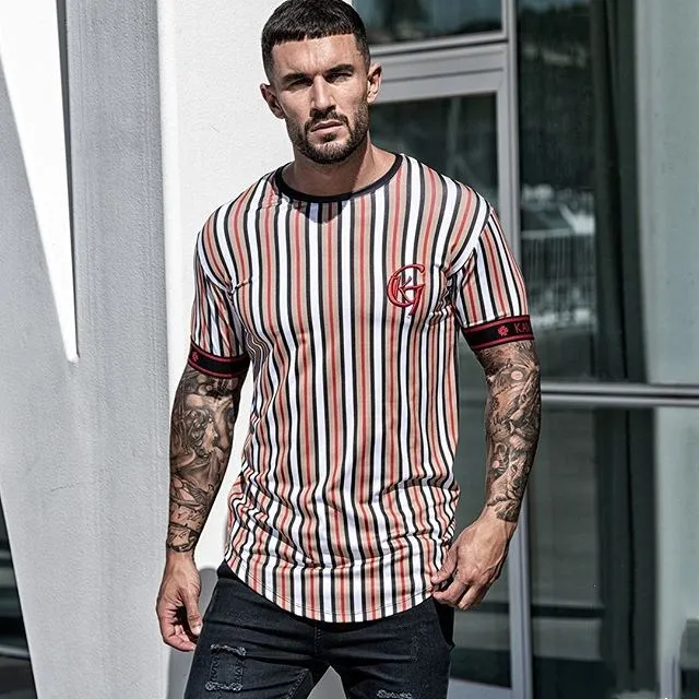 

2021 Summer New Men's Casual T-Shirt Fashion Striped Short-Sleeved Streetwear Men's Tide Brand Hip-Hop Short-Sleeved T-Shirt top
