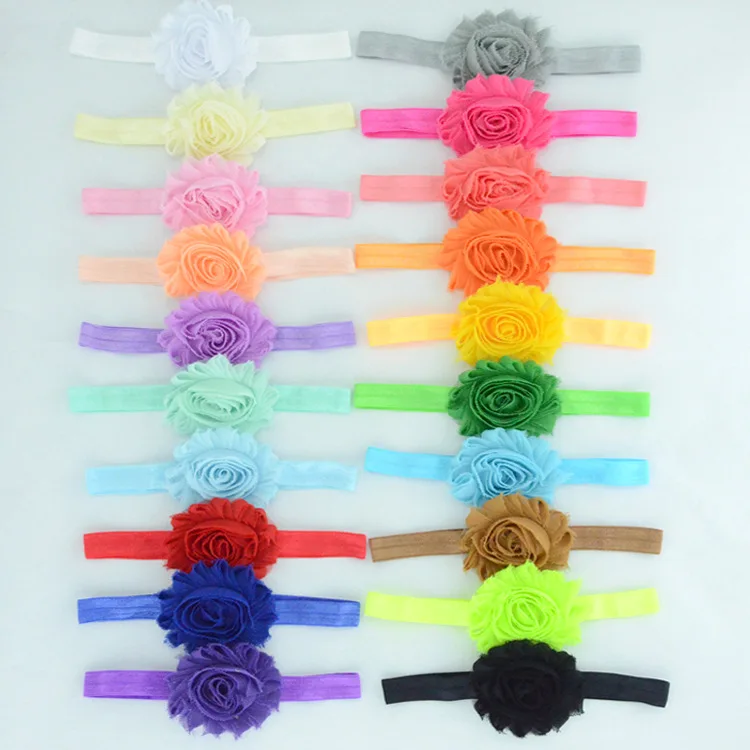 

6pcs/lot 6 CM Solid Color Handmade Chiffon Flower Headband Children Elastic Hairband One Hundred Days Baby Photography Headwear