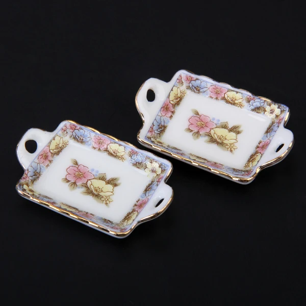 

40pcs 1/12 Dollhouse Miniature Dining Ware Porcelain Tea Set Dish Plate