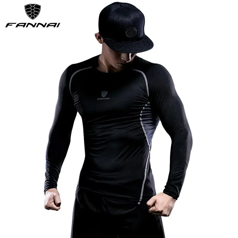 FANNAI футболка для бега Мужская с длинным рукавом компрессионные рубашки Рашгард