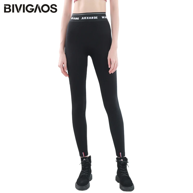 BIVIGAOS весенние новые тонкие эластичные черные леггинсы для женщин с буквенным