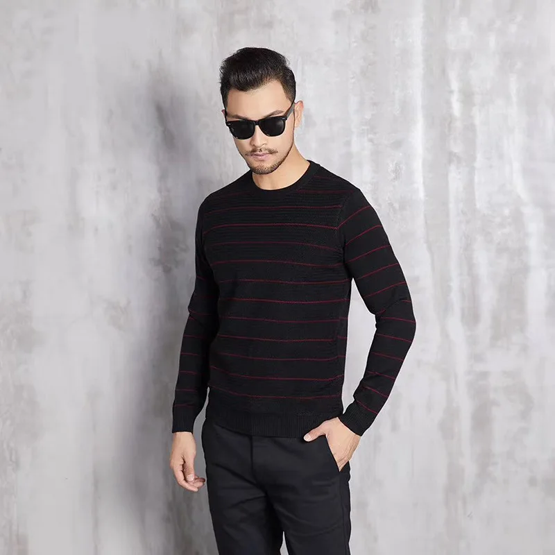 

AA2nk37.99 Goldberg winter men's Plush thickened round neck striped long sleeve warm T-shirt thick slim sweater