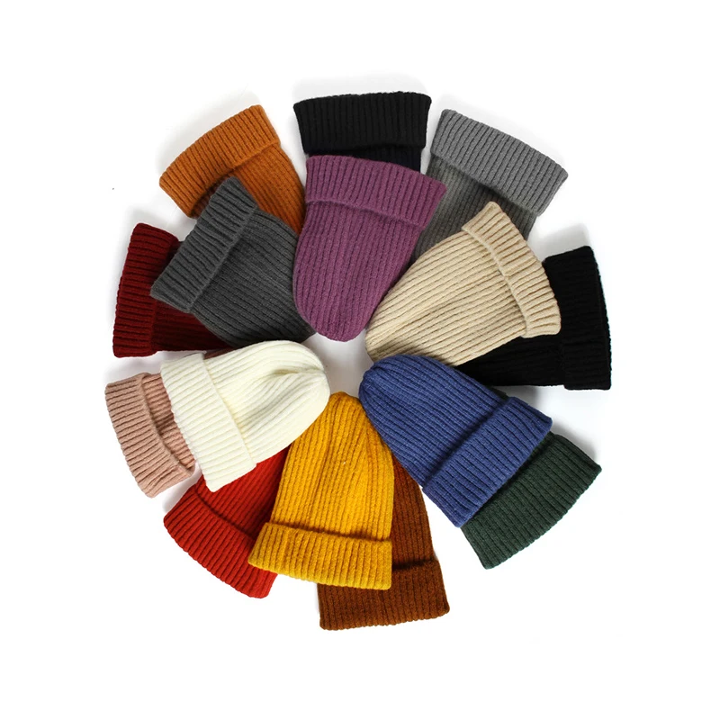 

2020 New Womens Beanie Hat warm Autumn Women Wool Knit Beanie Hat Cuff Beanie Watch Cap for Girls Spring Skull Hats for Female