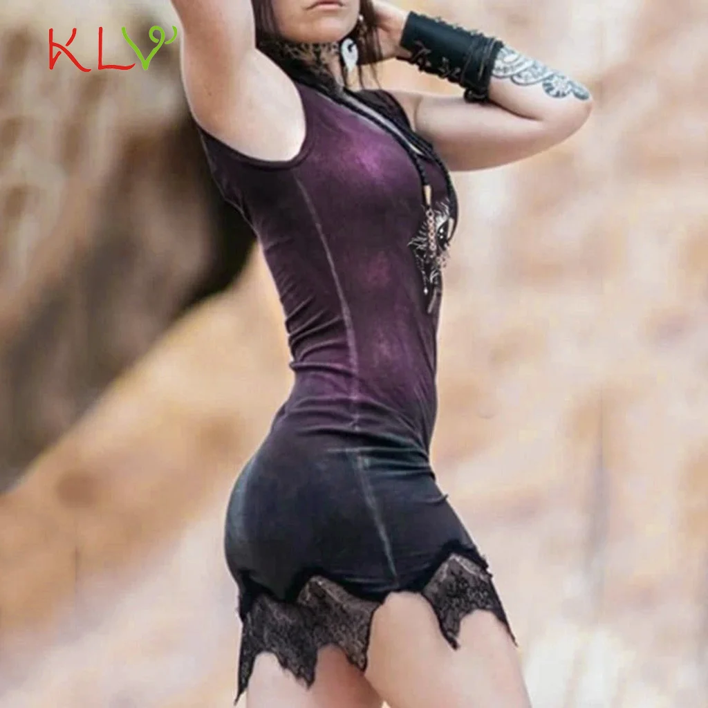 Готическое платье в стиле стимпанк летнее Кружевное облегающее без рукавов