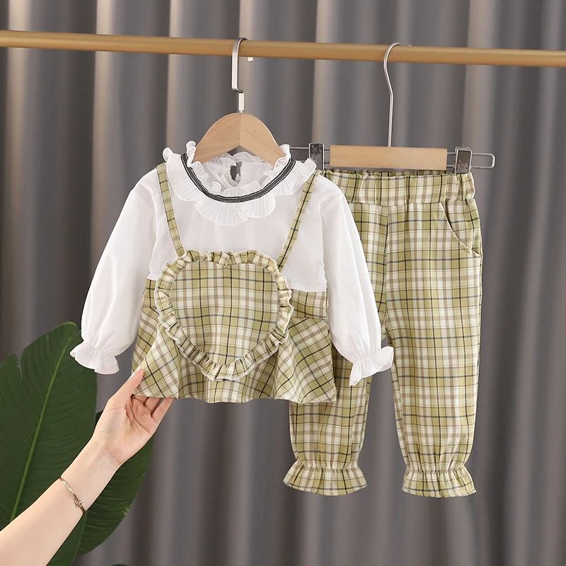 

Spring baby girl clothes plaid sets outfit casual T-shirt pants suit for 123 year girl baby birthday clothing sets