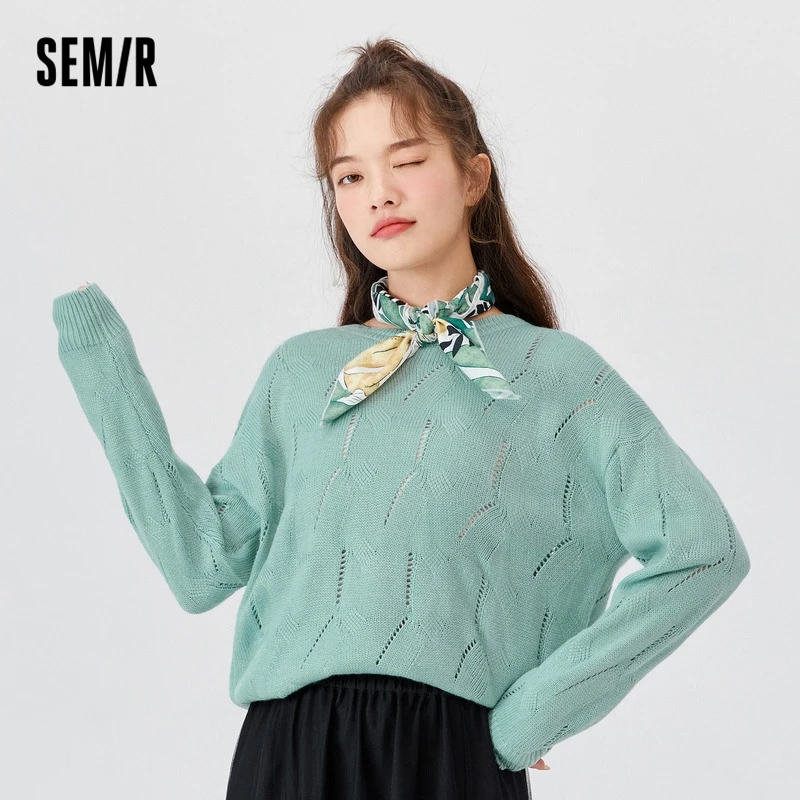 

SEMIR Sweater Women 2021 Autumn New Hollow Knit Sweater O Neck Pullover Long Sleeve Sweater For Woman