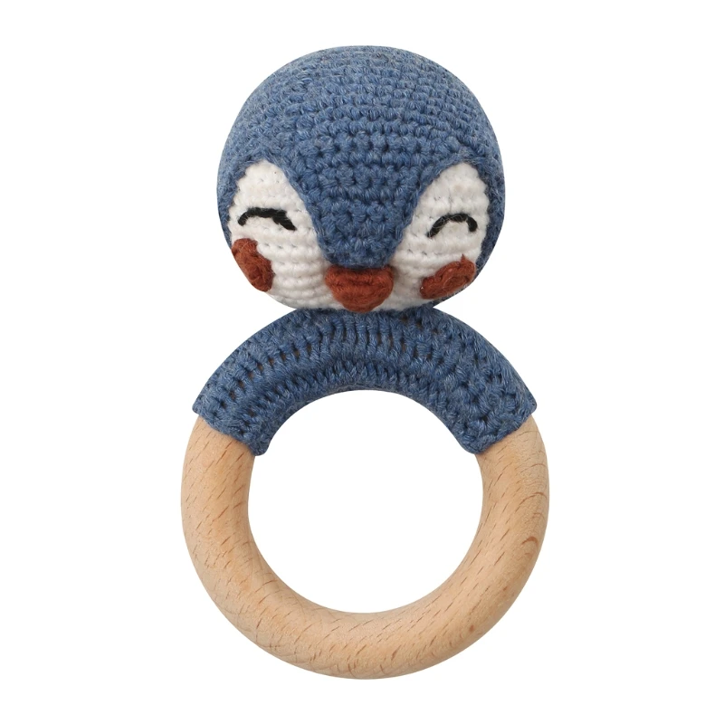 Sonajero de ganchillo para beb&eacute;, mordedor de Animal, anillo de madera hecho a mano, juguete de dentici&oacute;n de madera 63HE-1