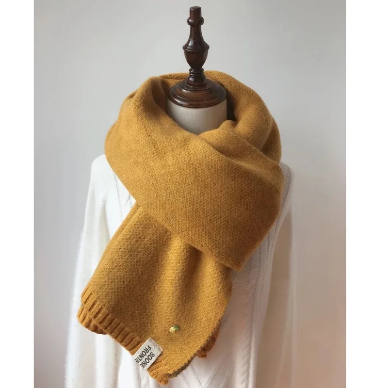 

2021 New Lady Scarf Cute Winter Wool Knitted Scarf Warm Soft Double Face Bufandas Cachecol Cotton Scarves For Women Men