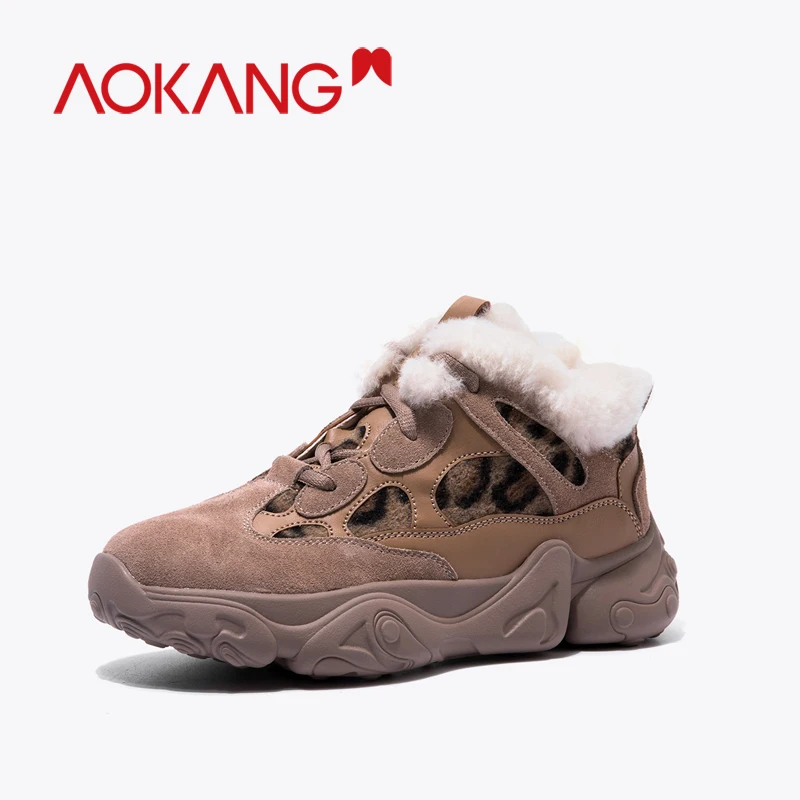 AOKANG/зимняя повседневная обувь для женщин модная кроссовки женские на меху