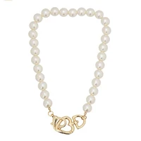 18 white sea shell pearl necklace golden plated heart clasp pendant