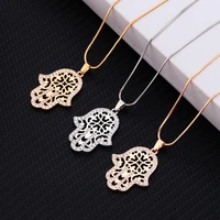 turkish hamsa hand pendant necklaces for women silvery gold chain rhinestone jewelry accessories bohemian lucky necklaces 2020