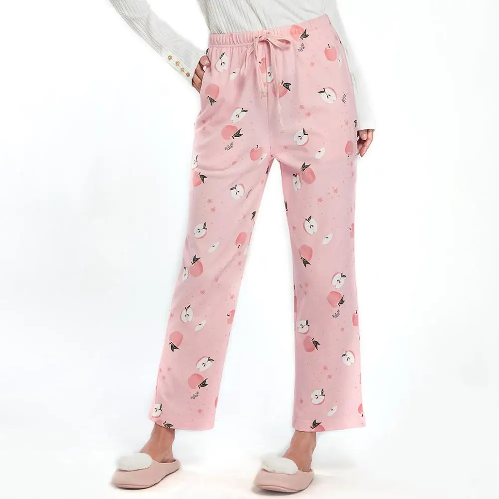 Pink Apple THREEGUN женские Пижамные шорты, укороченные штаны полной длины, кружевные Хлопковые женские штаны для сна, свободные штаны с эластичной резинкой на талии, домашние штаны, партия - Цвет: Pink Apple