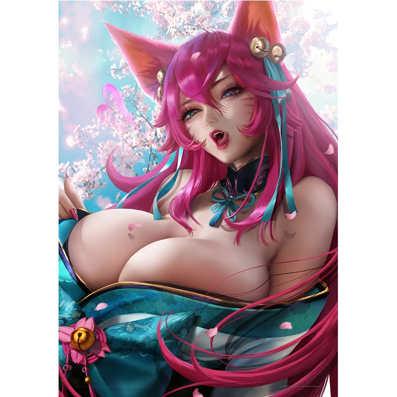 

Pink Cherry Blossoms Sexy Girl Ahri Posters and Prints Custom Anime Game KDA Wall Art Pictures Canvas Painting for Living Room