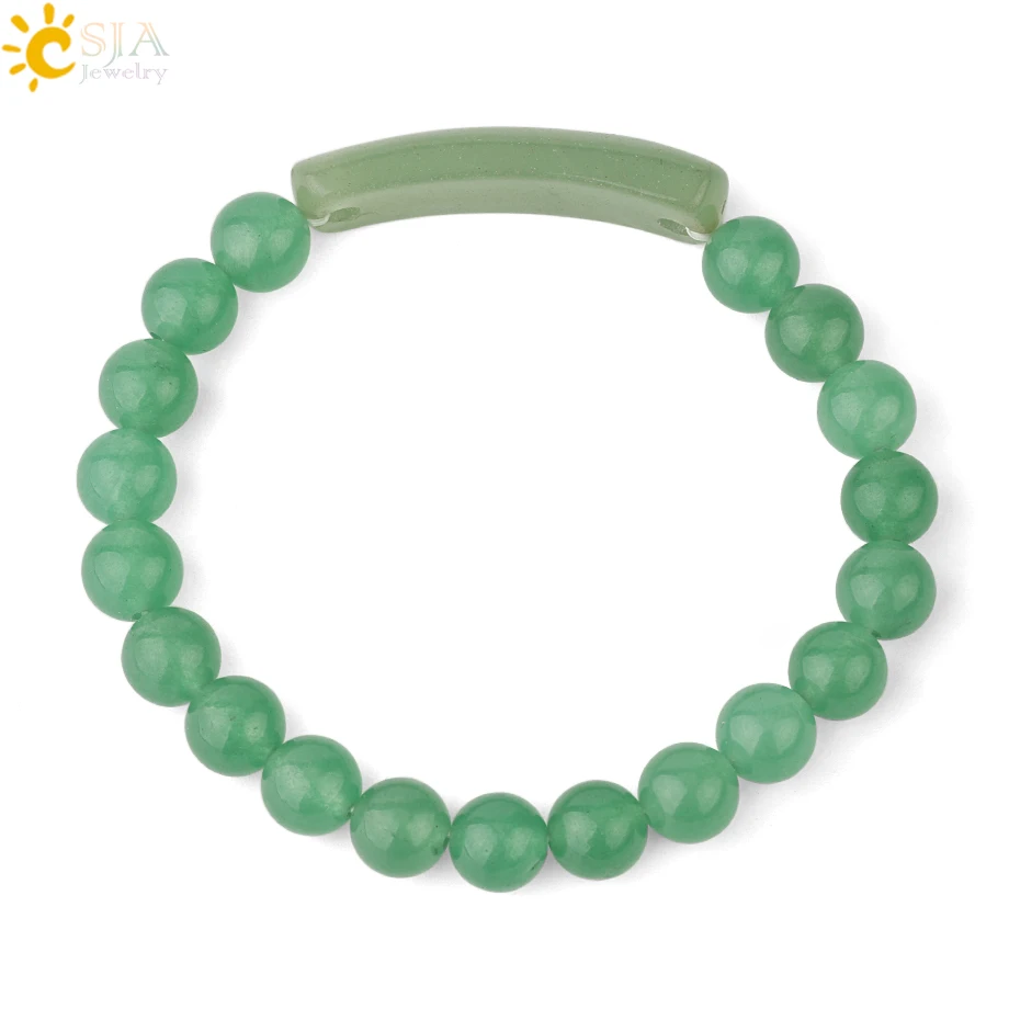 Green Aventurine CSJA Натуральный Камень Strand браслет для женщин 8 мм Исцеление розовый кварц зеленый авантюрин Прямоугольник Бар Простой Бисероплетение Браслеты G296 - Окраска металла: Green Aventurine