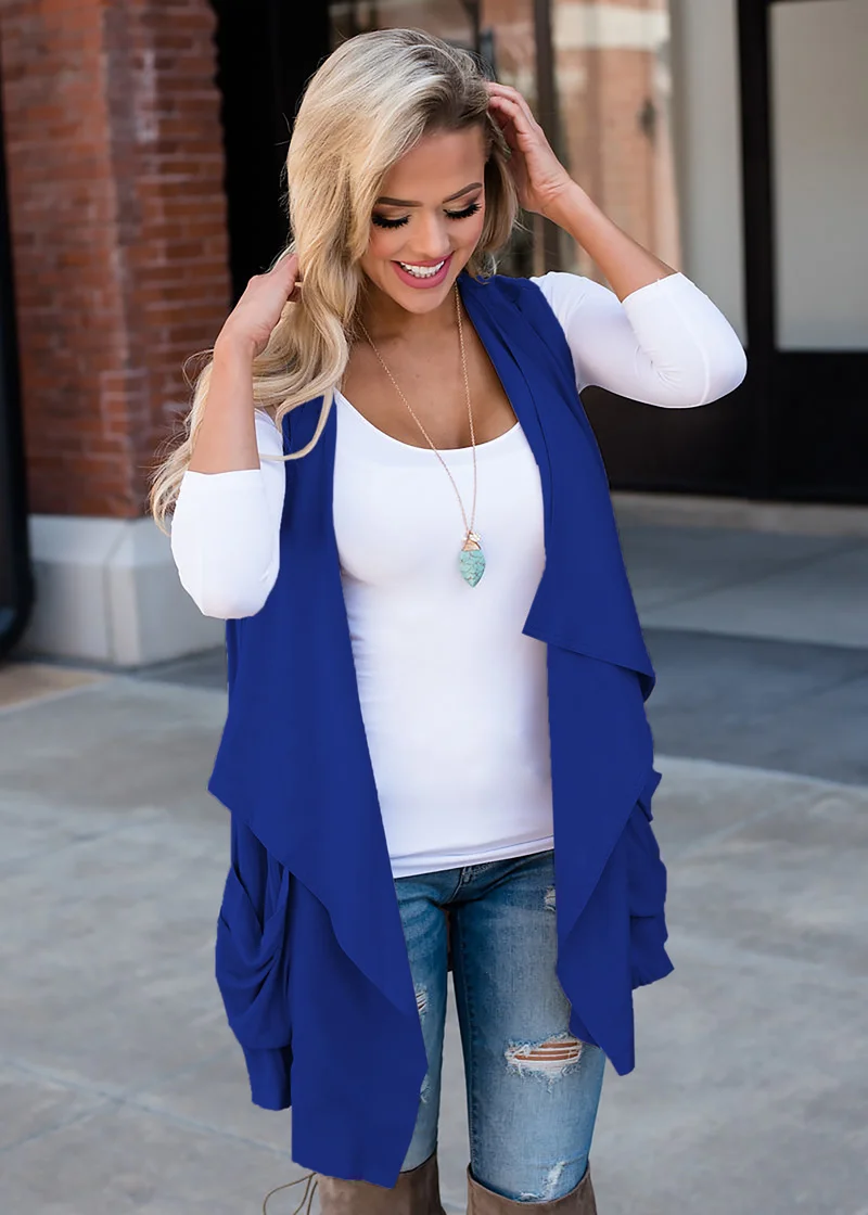 Новый Модный женский кардиган без рукавов однотонное женское кимоно жилет