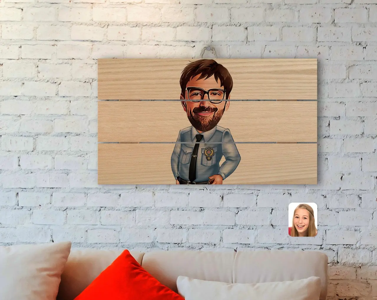 

Personalized Male Police Caricature Of Authentic Wooden Pallet Tablo-1