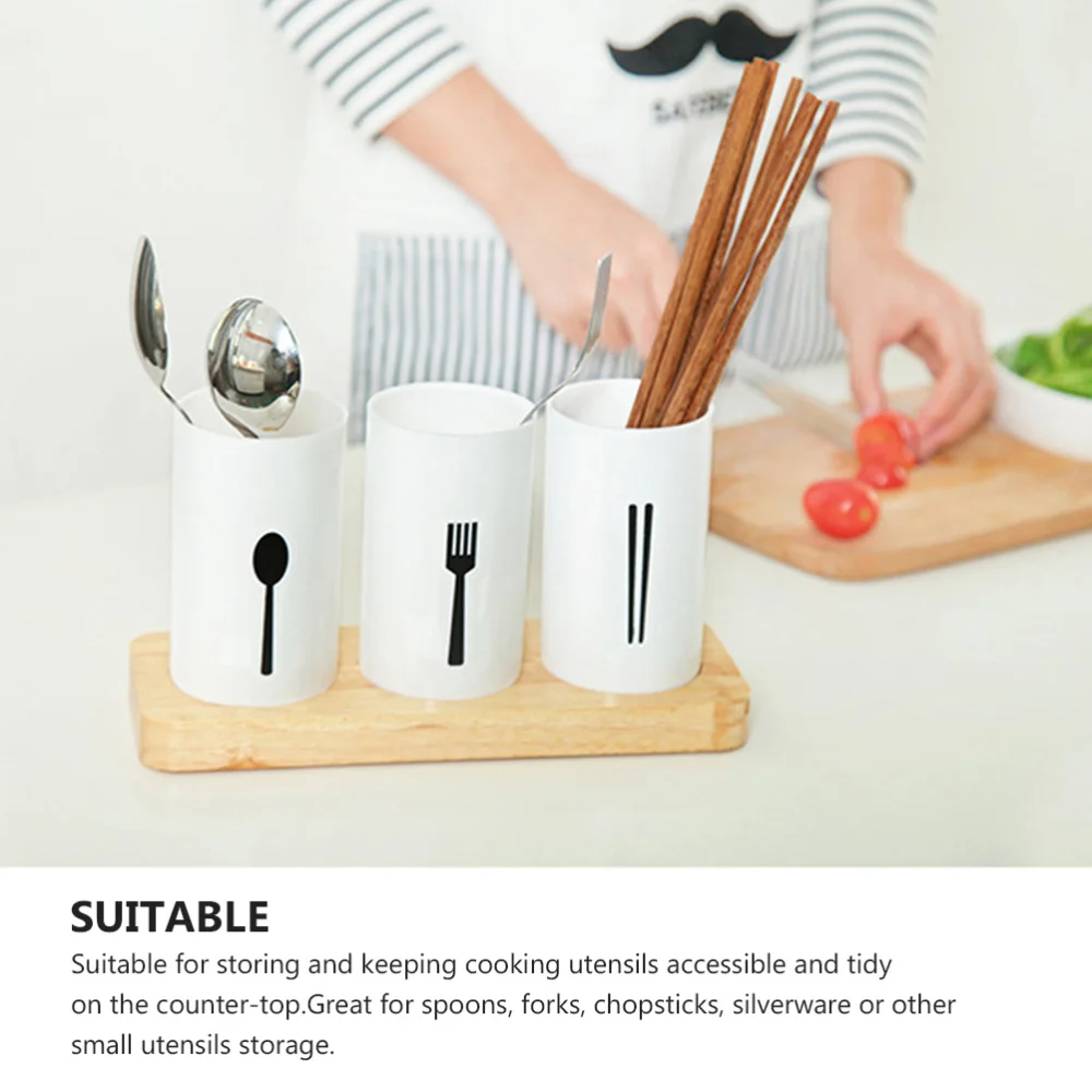 

2 Sets Grade Oak Base Kitchen Cutlery Chopsticks Dripping Holders (White)
