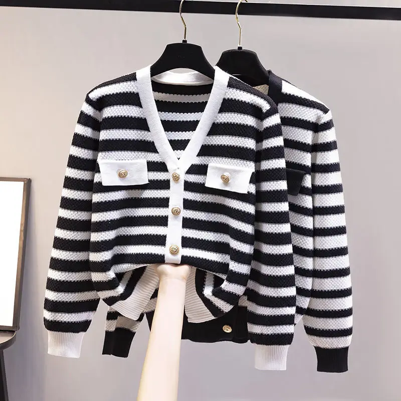 

Korean Fashion Cardigans For Women 2021 Spring Knitted Sweater Striped Women's Autumn Coat свитера женские Cardigan Mujer Tops